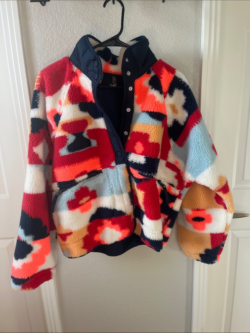 Free People Colorful Fleece Pullover Floral Combo size M NWOT